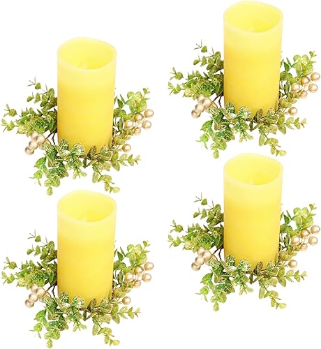 Générique - Lot de 4 anneaux de bougie d'eucalyptus artificiels, anneaux de bougie de Noël, occasion multiple, matière artificielle, couleur verte - Nail Gallerys