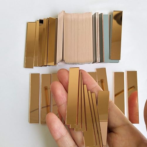 Lot de 100 petits miroirs rectangulaires en verre pour loisirs créatifs, carreaux de mosaïque rectangulaires (or rose, 9,5 x 50,8 mm) - Nail Gallerys