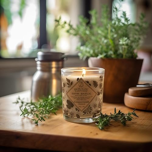 Bougie Parfumée 200 Grammes, 50 Heures Parfum THYM Basilic, Blanc/Crème - Nail Gallerys
