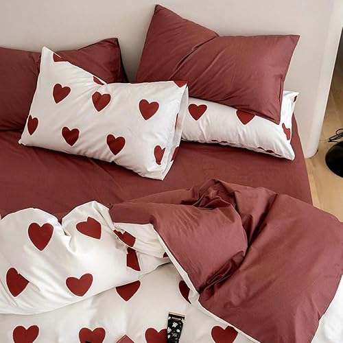 Nyescasa Housse de Couette 200x200 Beige Motif Cœur Marron Clair Romantique Parure de lit Adulte 2 Personnes Coeur Parure Housse Couette en Microfibre avec Fermeture Éclair et 2 Taies d'oreiller 65x65 - Nail Gallerys