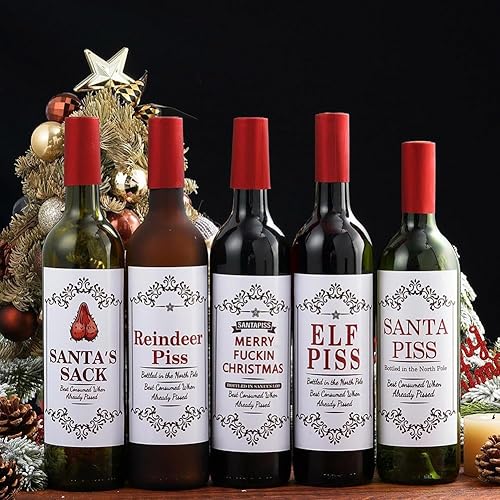 Lot de 5 étiquettes de vin amusantes de Noël pour bouteilles, étiquettes de bouteille de vin humoristiques, étiquettes de bouteille de vin amusantes, autocollants personnalisés pour bouteille de vin - Nail Gallerys