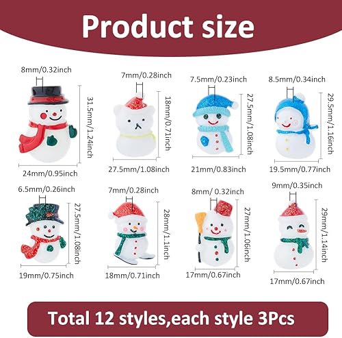 SUPERFINDINGS 36 pièce 12Styles de Mini Ornements de Noël en Résine Mini Figurines de Bonhomme de Neige Cabochons de Décodage en Résine Opaque pour Bricolage de Noël Micro Paysage Décoration de Jardin - Nail Gallerys