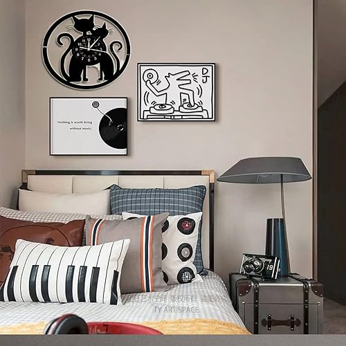 Smotly Horloge murale électronique en vinyle, motif couple de chats, horloge murale pour les amoureux des animaux de compagnie, décoration murale de la maison. - Nail Gallerys