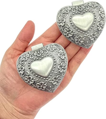JZK Lot de 2 petites boîtes à bijoux en métal velours avec couvercle, style victorien sculpté, vintage, en forme de cœur, pour bijoux, souvenirs, boucles d'oreilles - Nail Gallerys