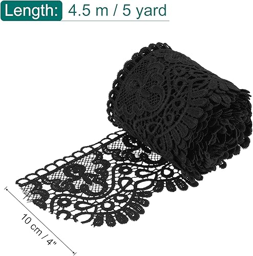 QUARKZMAN 4 Pouce Large 5 Yard Motif Floral de Ruban de Dentelle Noir Ruban de Garniture en Dentelle, Garniture en Dentelle de Soie de Lait pour Fabrication de Couture, Artisanat - Nail Gallerys