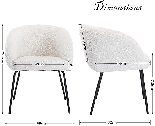 chairus Fauteuil en Fausse Fourrure Chaise de Salle à Manger Chaise Rembourré pour Chambre à Coucher Salon avec Pieds en Métal (Blanc) - Nail Gallerys
