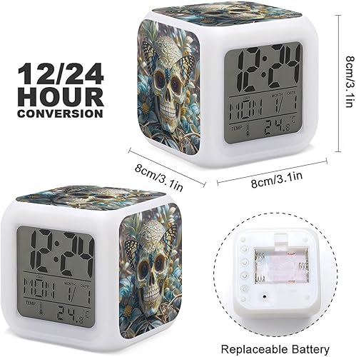 JTREWBV Réveil lumineux, motif tête de mort papillon, réveil de voyage, réveil à piles, réveil portable pour voyage - Nail Gallerys