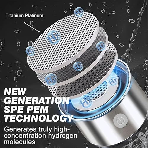 Bouteille d'eau à hydrogène améliorée, générateur d'eau riche en hydrogène, dernière technologie ioniseur PE/PEM, portable et rechargeable (convient pour l'eau pure et distillée) - Nail Gallerys