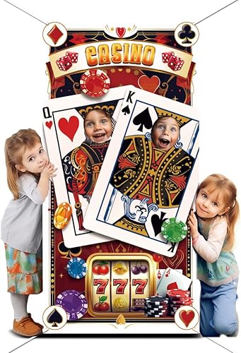 WADORN Casino Thème Accessoire Porte Photo Fête Bannière, Poker Photo Fond Toile Accessoires Carnaval Casino Fournitures Bannière Décor pour Jeu Fête d'anniversaire Photo Décor, 180x90cm - Nail Gallerys