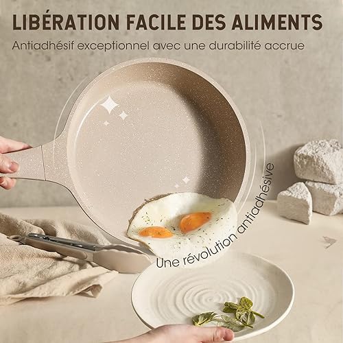 CAROTE Lot de 8 Casseroles et Poêles Induction Marron – Revêtement Pierre Antiadhésif, Poignées Fixes, Casserole et Sauteuse Passe au Four, Batterie de Cuisine avec Couvercles - Nail Gallerys