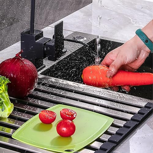 Générique Dish Drying Rack, Roll Up Dish Drainer Mat, Adjustable Sink Dryer, Heat-Resistant Silicone Coating, Rustproof Steel Rods, Large Gray, for Dryings Pots, Cups, Plates - Nail Gallerys