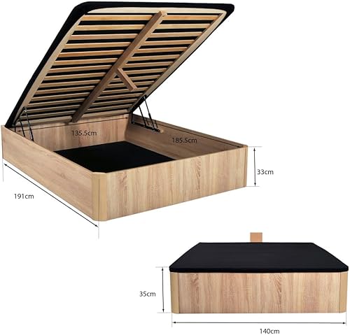 WEBER INDUSTRIES LIT Coffre Spiro 140x190cm + 1 SOMMIER/Décor Chêne Blanchi - Nail Gallerys