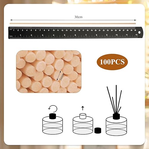 100 Pièces Batonnets Diffuseur Parfum,Diffuseur Parfum Maison Batonnet,Baton Diffuseur De Parfum,Recharge Parfum Diffuseur Batonnet,Pour Huile Essentielle Maison Bureau,30cm×3mm (Couleur Bois) - Nail Gallerys