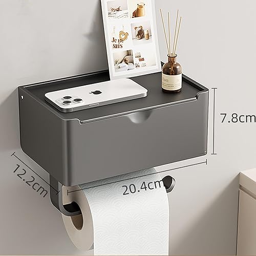Nexum Porte-papier toilette sans perçage - Gris - Avec boîte à lingettes humides - En aluminium aéronautique - Avec étagère - Boîte à lingettes humides - Pour la maison et l'hôtel - Nail Gallerys