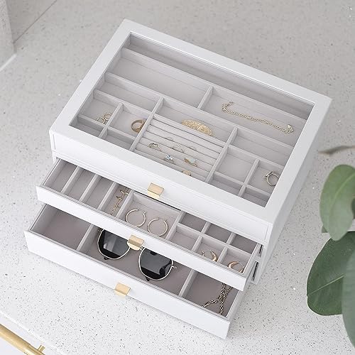 Stackers Pebble Grey Supersize Jewellery Box - Set of 3 (with drawers) - Nail Gallerys