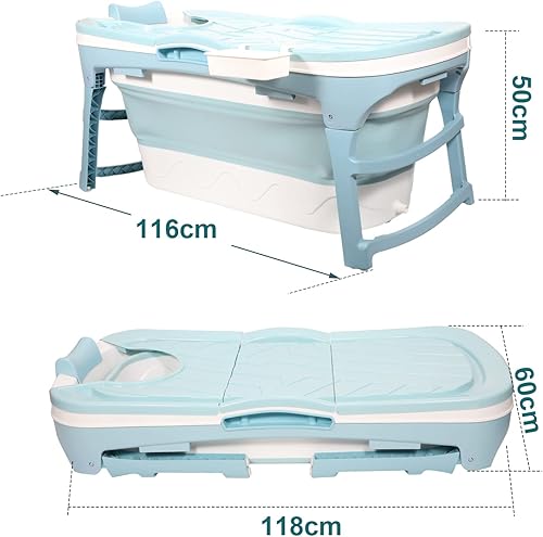Sonnewelt Baignoire pliable pour adulte XXL - 149 x 60 x 50 cm - Pliable - Avec couvercle - Pour salle de bain, douche et balcon Bleu - Nail Gallerys