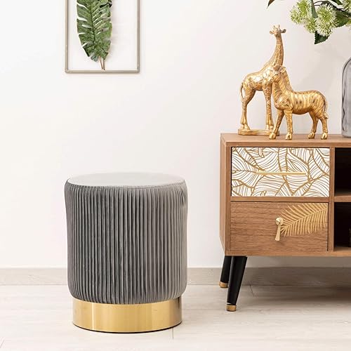 MONTEMAGGI Pouf en velours côtelé gris taupe avec base dorée glamour 35 x 35 x 42 cm - Nail Gallerys