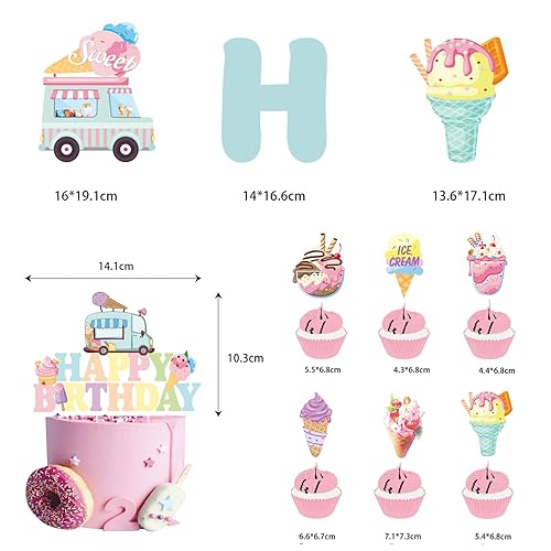 KASESSS 20 Pièces Thème de la Crème Glacée Banderole Joyeux Anniversaire, Decoration Anniversaire Kit, Happy Birthday Decoration Suspendus Tourbillons Inserts de Gâteau Fête D'Anniversaire Multicolore - Nail Gallerys