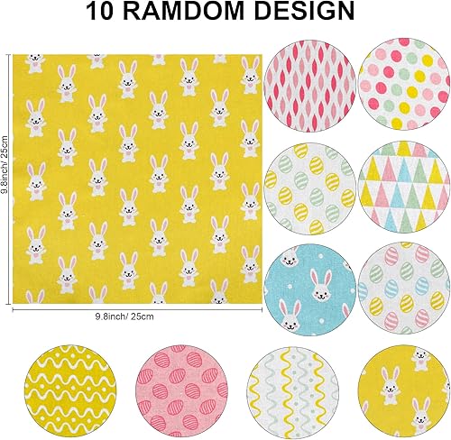 Qpout 10 Pièces Patchwork de tissu de Pâques 9,8 x 9,8 pouces, oeufs de Pâques lapin Fat Quarters Quilting Bundles de tissu coton, panneaux de tissu de fête de Pâques pour la couture artisanale - Nail Gallerys