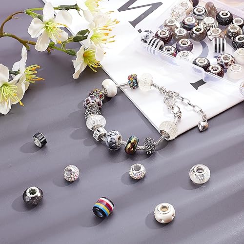 nbeads 54 Pcs Perles Européennes, Perles en Verre de Grand Trou de Strass Perles de Styles et Couleurs Mélangés pour la Fabrication de Bijoux Bracelets Colliers Boucles d'oreilles - Nail Gallerys