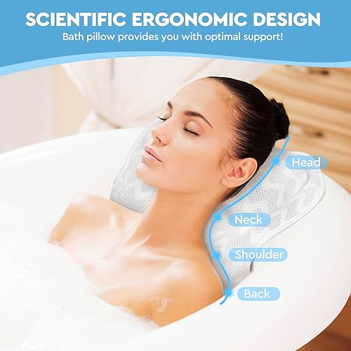 ULTRGEE Coussin de Bain, Oreiller pour Le Cou avec Mesh aérien 4D et Oreiller de Baignoire avec 6 ventouses pour Spa à Domicile, Cadeaux pour Elle/Maman/Femmes (Blanc) - Nail Gallerys