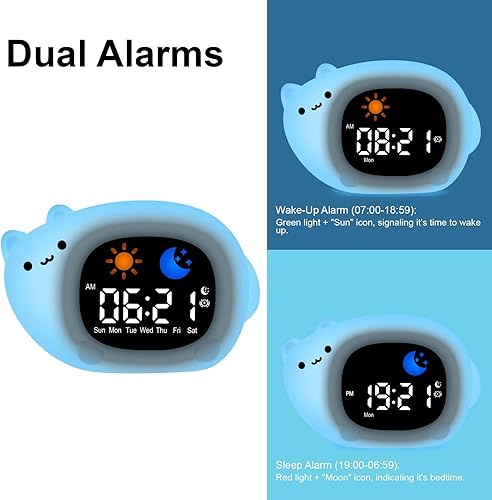 Thorder Horloge d'entraînement au sommeil pour tout-petits, veilleuse anti-chute pour enfants, machine sonore, réveil portable rechargeable pour garçons, filles pour anniversaires, Noël et fête des - Nail Gallerys