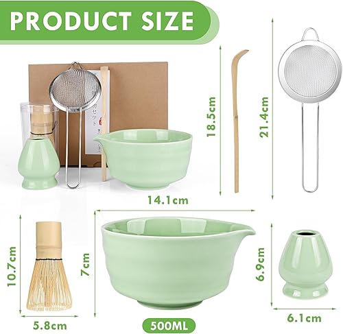 5 Pièces Matcha Kit, Ensemble à Matcha, Kit à Matcha, Avec Cuillere Matcha, Bol Matcha Bec Verseur, Fouet a Matcha, Support de Fouet à Matcha, Tamis à Matcha, pour La Cérémonie Du Thé Matcha (A) - Nail Gallerys