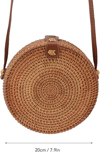 Mumusuki Sac Rond en Rotin tissé à la Main, Sac à Bandoulière de Plage Tropicale avec Sac à Bandoulière en Cuir de 20 Cm de Diamètre pour les Idées de (Ovale de couleur - Nail Gallerys