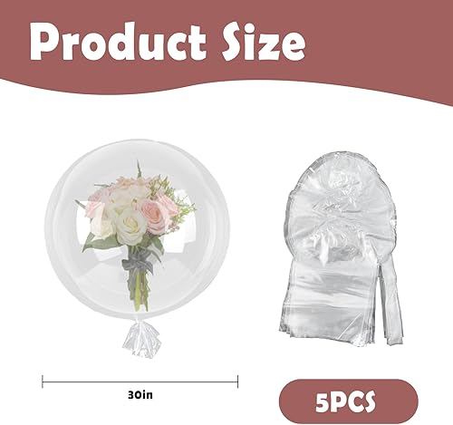 Lot de 5 grands ballons transparents à remplir avec ouverture extra large pour rembourrage, pré-étirés pour un remplissage facile, parfaits pour anniversaires, mariages, cadeaux romantiques - 76,2 cm - Nail Gallerys