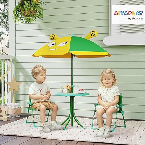 AIYAPLAY Lot de 4 sièges de jardin pour enfants avec 2 chaises pliantes, parasol réglable en hauteur, table de jardin, motif abeilles, pour enfants de 2 à 5 ans, vert - Nail Gallerys