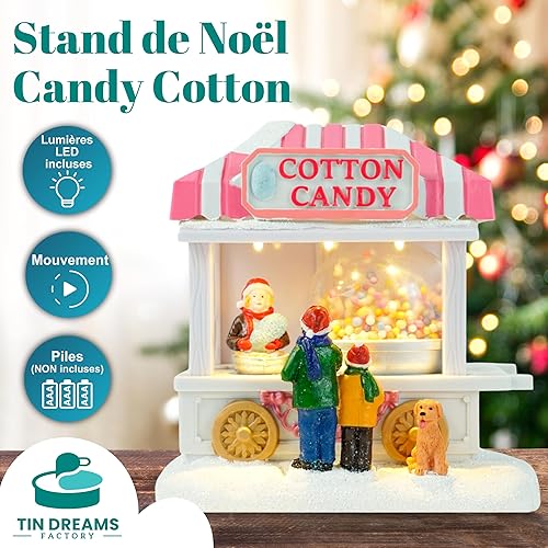 TIN Dreams | Village de Noël animé | Stand de Barbe à Papa avec Lumières LED | Décoration de Noël | Accessoire pour Village ou Villa de Noël | Petite Maison Lumineuse pour Village Miniature - Nail Gallerys
