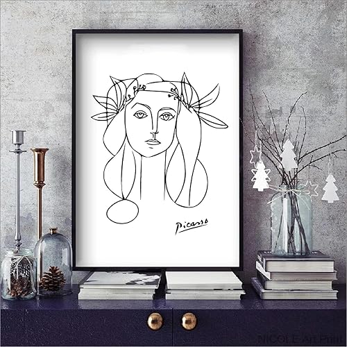 Yangld Affiche Picasso Art féminin minimaliste moderne Picasso Girl Face Sketch Peinture sur toile, Pablo Picasso Art Woman Prints 19.6'x 27.5' (50x70cm) Pas de cadre - Nail Gallerys