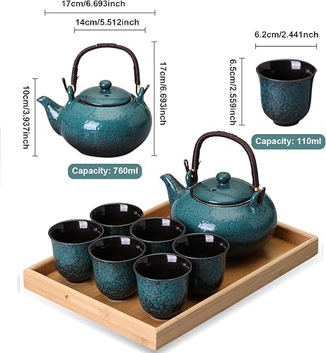 Service à thé en porcelaine japonaise, théière de 760 ml et 6 tasses de 110 ml, service à thé chinois en céramique, théière asiatique, cadeau pour les amateurs de thé (vert sapin) - Nail Gallerys
