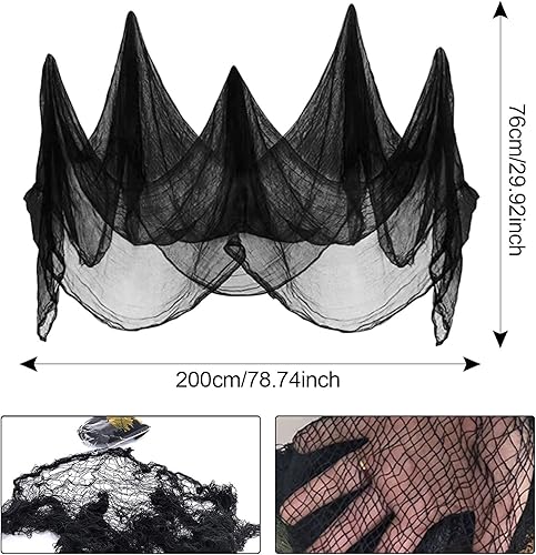 NITAIUN 3 Pack Halloween Creepy Cloth Décorations, Noir Spooky 76 x 200 cm Effrayant Gaze de Coton pour Décor de Maison Hantée Fête d'halloween Maison Table Fenêtre - Nail Gallerys