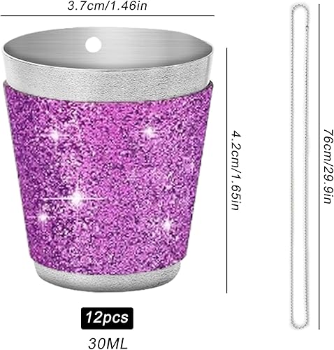 GOMETY Lot de 12 verres à liqueur à porter autour du cou - 30 ml - En acier inoxydable - Avec chaîne - Réutilisables - Pour mariage, dégustation de vin, bachelorette (violet) - Nail Gallerys