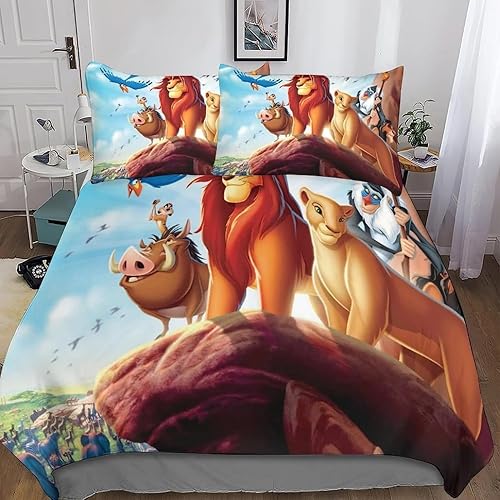 DOTERO Le Roi Lion Parure de lit 140x200-Impression 3D Lion Housse de Couette pour Enfants et Adultes-Coton/Renforcé Literie pour Enfants-avec taie d'oreiller (3,140x200+80x80cm) - Nail Gallerys