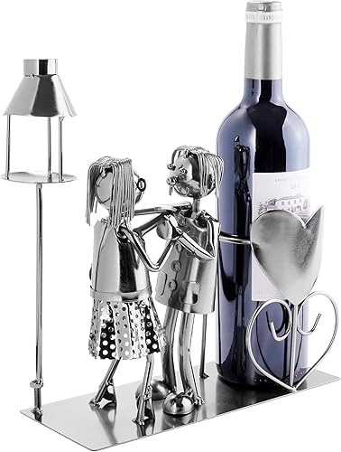 BRUBAKER - Porte-Bouteille de vin - Couple Dansant & Lanterne pour Bougie Chauffe-Plat - Sculpture en Métal - Carte de voeux INCL. - Idée Cadeau Originale - Nail Gallerys