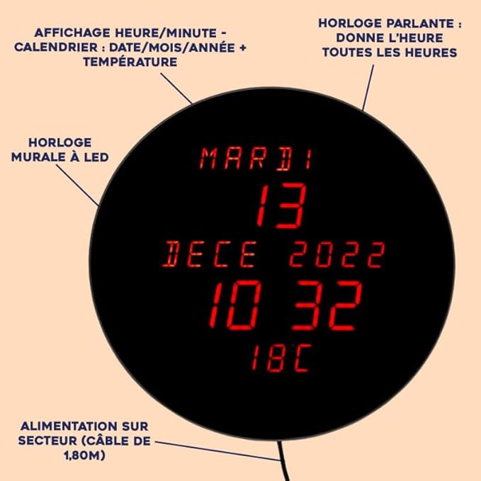 Horloge Calendrier LED parlante avec température Aplós - Nail Gallerys