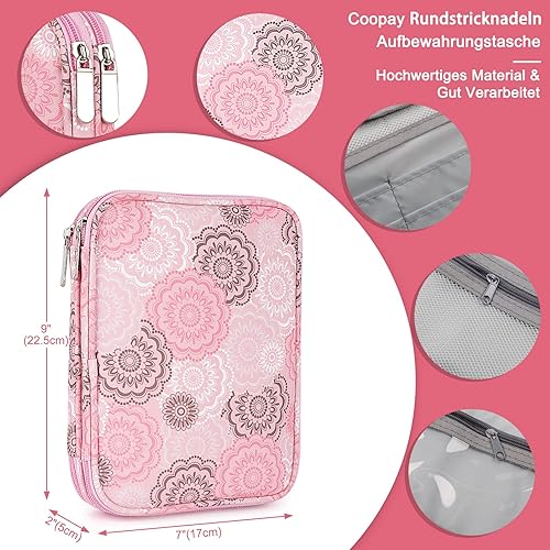 Coopay Sac de rangement pour aiguilles à tricoter, sac à crochet, sac pour aiguilles à tricoter circulaires, outil de crochet et accessoires de couture, sac de rangement avec fermeture éclair, rose - Nail Gallerys