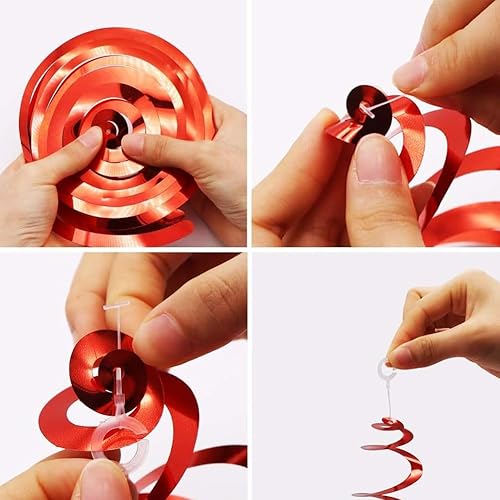 FSSTUD Lot de 36 serpentins à suspendre au plafond en aluminium scintillant pour fête prénatale, fête prénatale, anniversaire - Rouge - Nail Gallerys