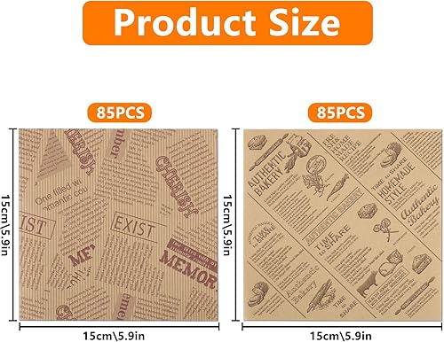 170 Pcs Sachet Kraft Alimentaire, Papier Emballage Alimentaire, Sacs Hamburgers en Papier, Sachet à Sandwich Papiers pour Snacks, Gâteaux, Hot-dogs, Frites (15 x 15 cm) - Nail Gallerys