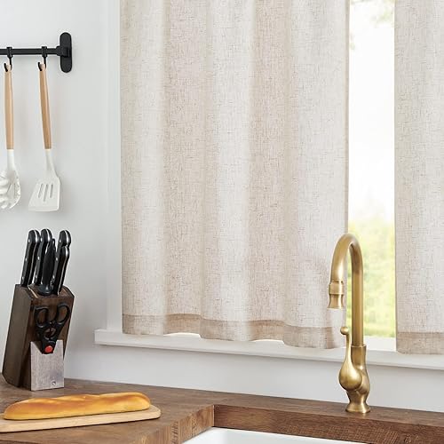 TOPICK Rideau Cuisine Lin Translucide Rideau Court à Passe Tringle Petit Rideau Ecru Intérieur Rideaux Cuisine Moderne pour Salon Placard Chambre Fenetre Décoration 2 Pièces 65x115cm - Nail Gallerys