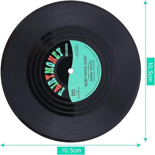 Coolty 6 Pièces Dessous de Verre en Vinyle Rétro CD Sous-verres pour Café Thé Bière Vin Bouteille de Vin avec Support, 10.5 x 10.5 x 0.2 cm - Nail Gallerys