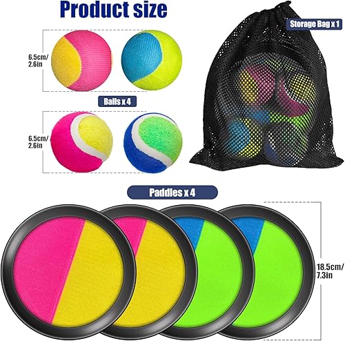 Jeu de Balle Velcro pour Enfants à Partir de 3, 4, 5, 6, avec 4 Disques de Capture et 4 Balles, pour l'extérieur, Jeu de Lancer et d'attraper pour fête, Jardin, intérieur et extérieur - Nail Gallerys