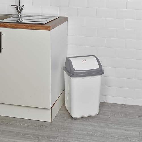 URBNLIVING Poubelle de recyclage en plastique avec couvercle basculant pour bureau, cuisine et salle de bain (30 l, blanc/gris) - Nail Gallerys