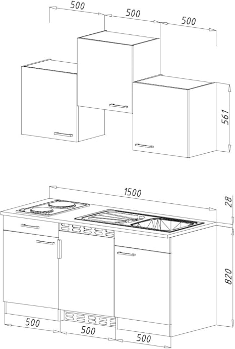 respekta Gerda Mini Cuisine encastrable en hêtre Gris 150 cm - Nail Gallerys