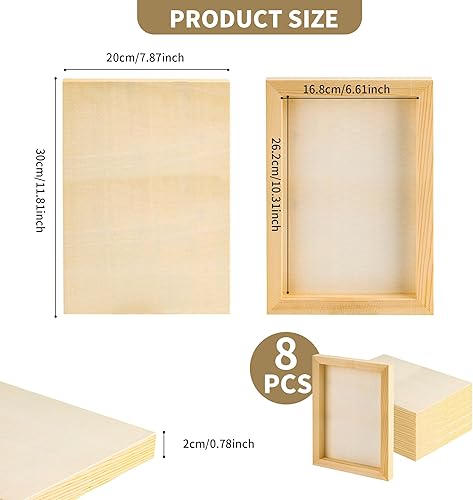 Lot de 8 panneaux de peinture en bois brut - 20 x 30 cm - Panneaux de peinture vierges en bois pour peinture et travaux manuels - Nail Gallerys