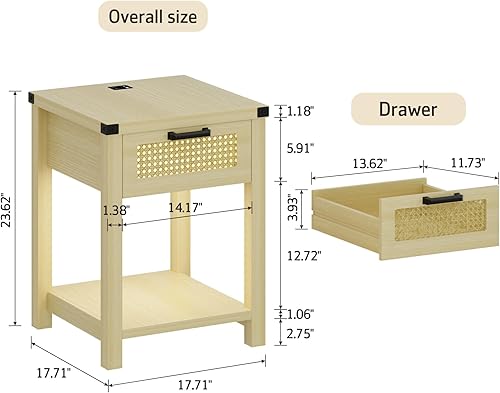 Lvifur Table de Chevet avec lumière LED Tricolore, Table de canapé avec Chargement USB, Table Basse, Table de Salon avec tiroirs, Table de Chevet pour Salon - Nail Gallerys