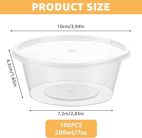 MIVIDE 100 Pièces Pots à Sauce en Plastique avec Couvercle 200ml, Boîte à Sauce Transparente, Boite Plastique Alimentaire avec Couvercle Reutilisable Pour Salades, Condiments, Passe Au Micro-Ondes - Nail Gallerys