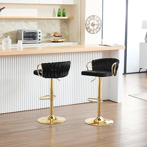 WOLTU Lot de 4 Tabouret de Bar avec Dossier Tissé et Repose-Pieds, Tabouret Pivotant à 360°, Hauteur Réglable, Base Évasée en Métal, Rose, BH426rs-4 - Nail Gallerys